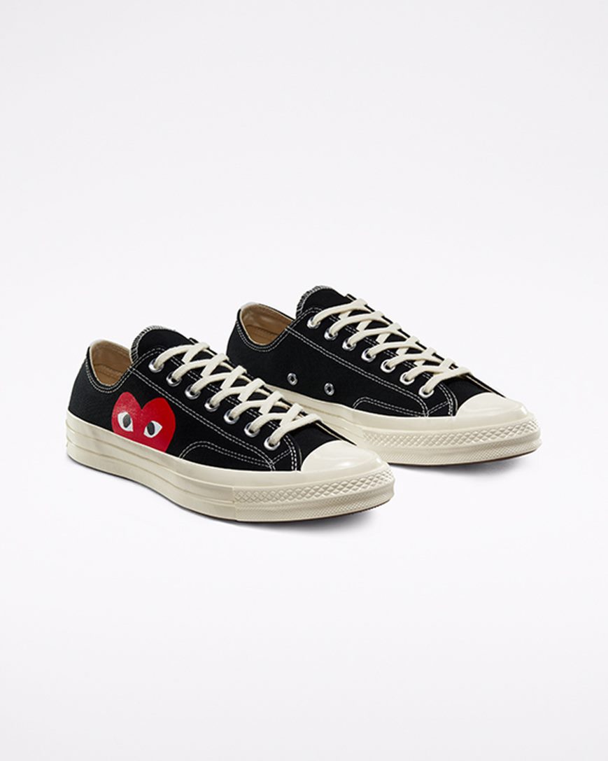 Tenis Converse x Comme des Garçons PLAY Chuck 70 Cano Baixo Masculino Pretas Branco Vermelhas | PT G015439